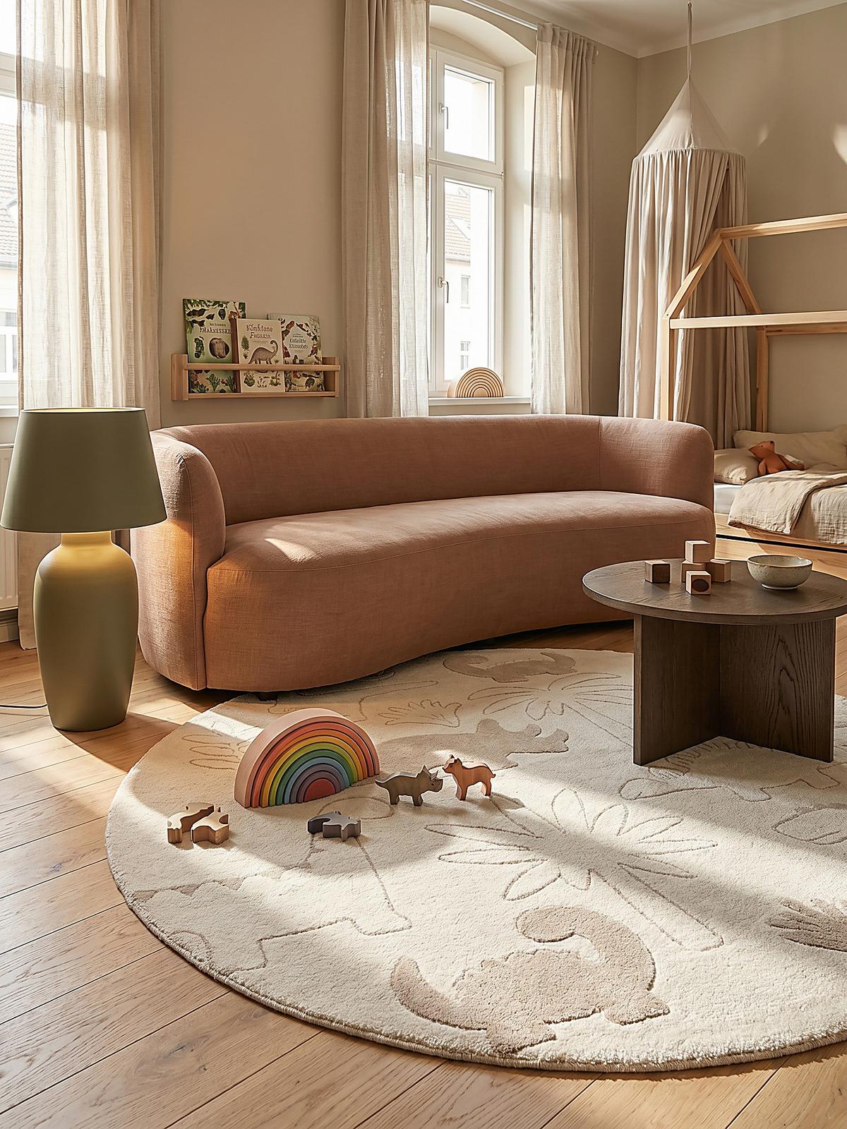 KINDERTEPPICH Kurzflor Dinosaurier CANAZEI Polypropylen Creme 120 x 120 cm - Beige, Textil (120/120cm) - KADIMA DESIGN