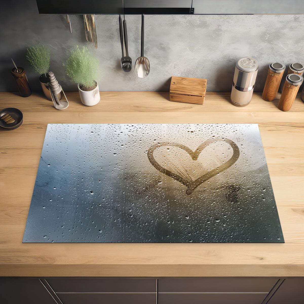 HERDABDECKPLATTE Herz - Kondenswasser - Wasser - 3D Induktionsmatte 81x52 cm - Grau, Kunststoff (81/52/0.2cm) - MuchoWow