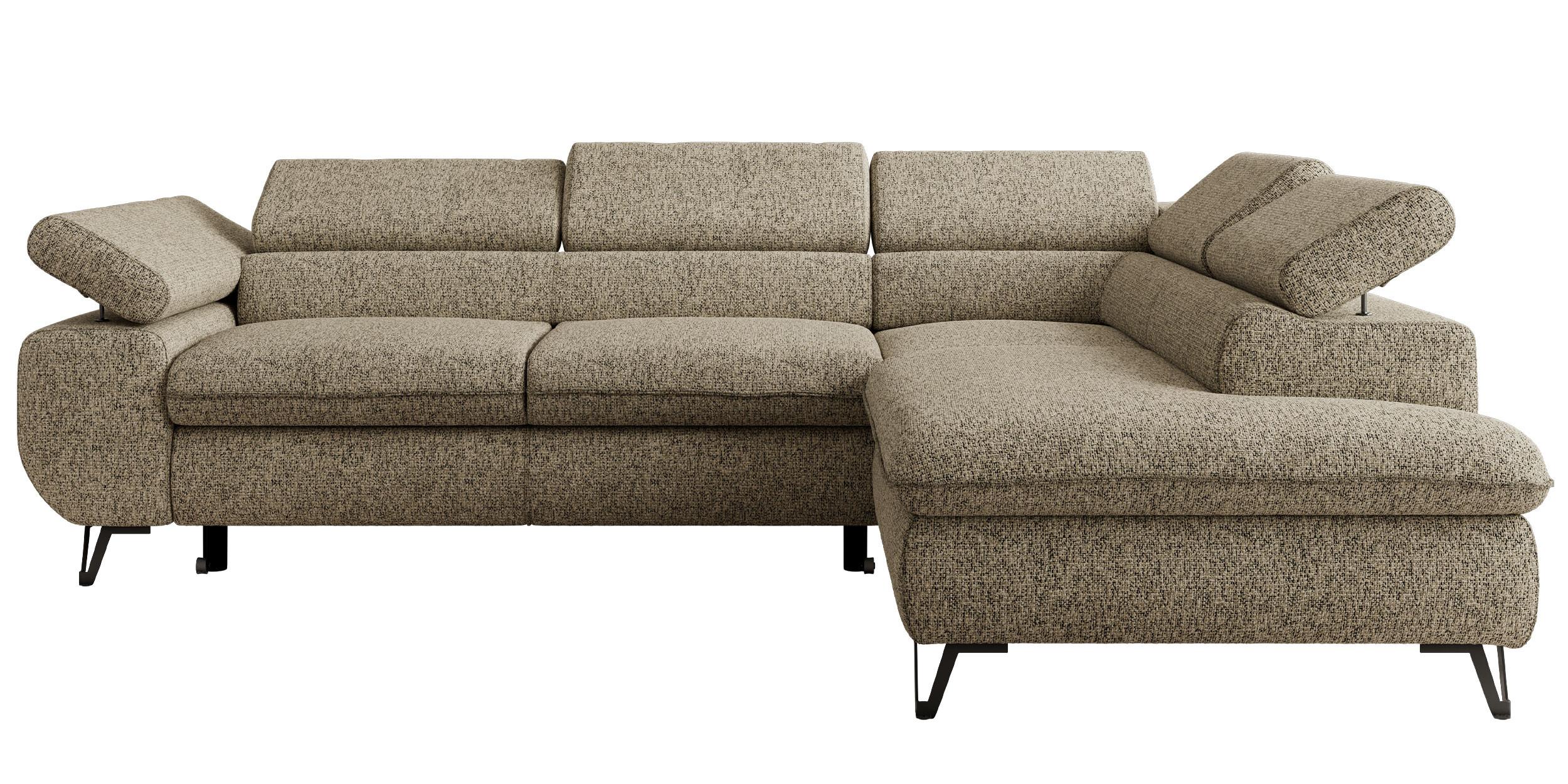 ECKSOFA PABLO L Dunkelbeige Struktur - Rechts Seite mit Visco Topper - Greige/Schwarz, Textil/Metall (273/208cm) - MKS
