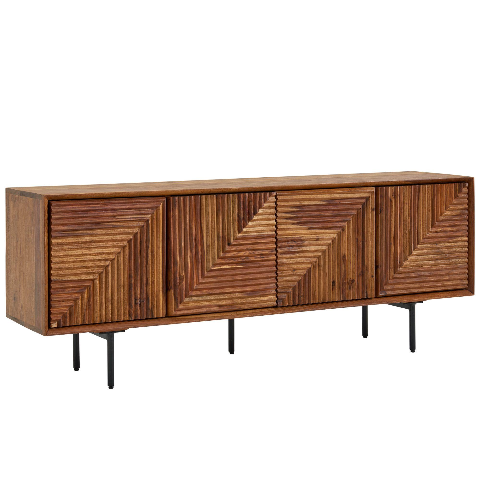 LOWBOARD Massivholz Modern Stil Modell Spectrum mit 3D-Oberfläche und Edelstahl-Gestell - Schwarz/Braun, Holz/Metall (140/54/33cm) - KADIMA DESIGN