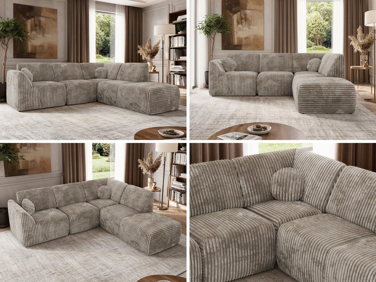 ECKSOFA NOARA 5M L Hellbraun Cord - Rechts - Hellbraun/Schwarz, Kunststoff/Textil (267/244cm) - MKS