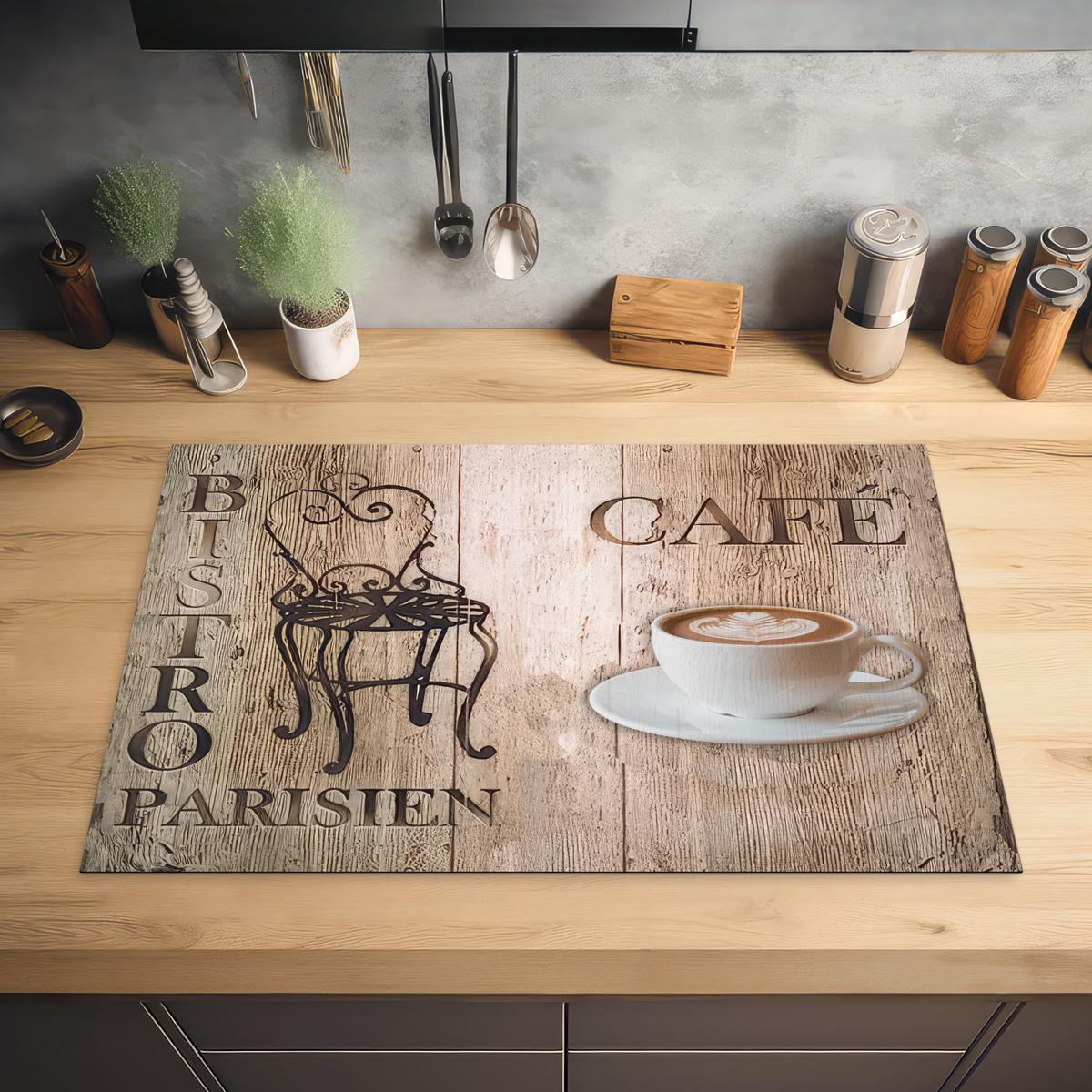 HERDABDECKPLATTE Bistro Parisien - Café - Kaffee - Jahrgang Induktionsschutz 81.6x52.7 cm - Cappuccino, Kunststoff (81.6/52.7/0.2cm) - MuchoWow