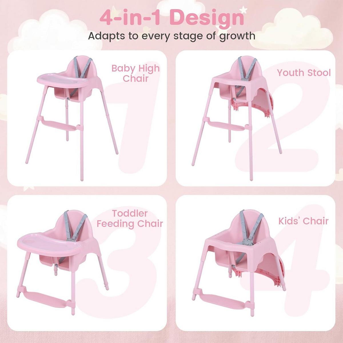 KINDERHOCHSTUHL aus Metall rosa - Pink, Metall (56/56.5/46cm) - COSTWAY