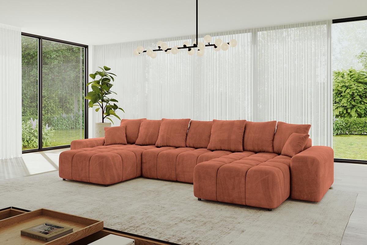 WOHNLANDSCHAFT ENIL-U 401x189x68 Koralle Velours - Koralle, Holzwerkstoff/Kunststoff (401/68/189cm) - ALTDECOR