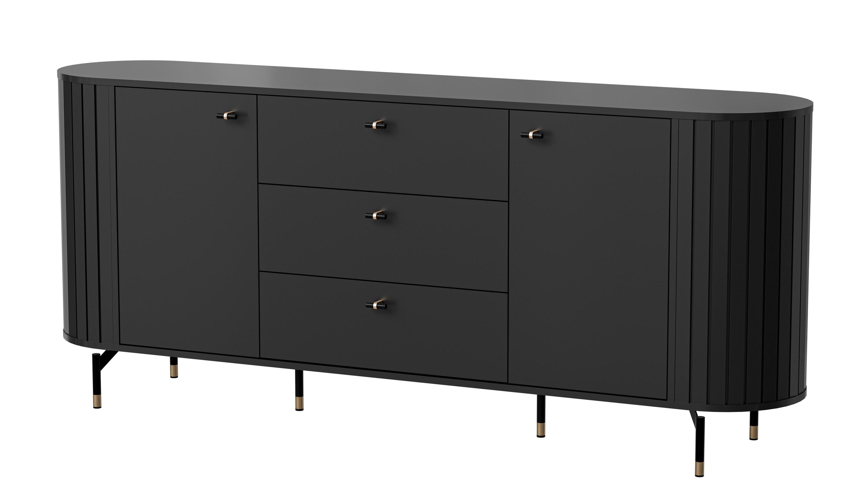 KOMMODE THIRA 190,1/81/40cm mit 3 Schubladen 2 Türen Schwarz - Schwarz, Holzwerkstoff (190.1/81/40cm) - MASSENO