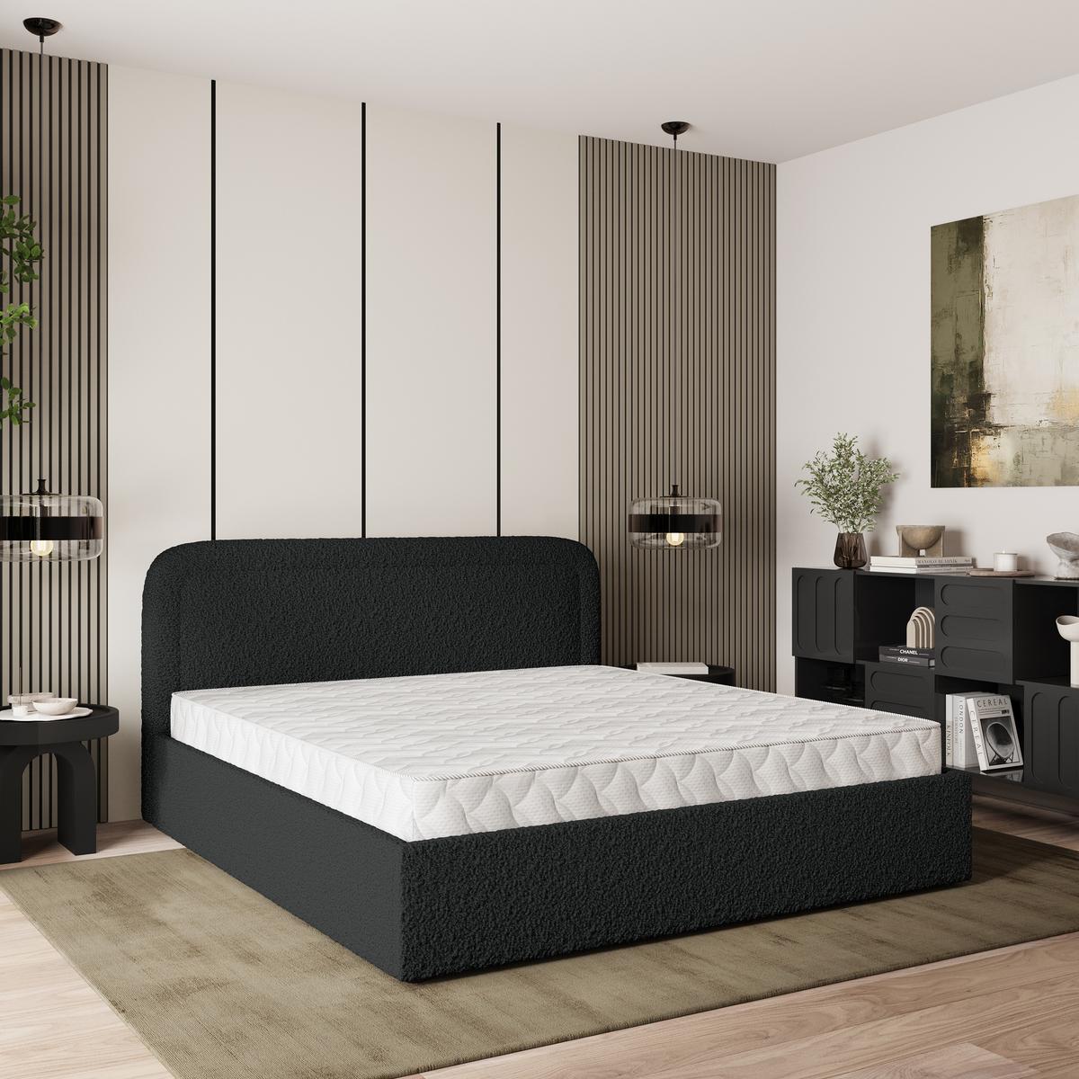 POLSTERBETT BENIRA Q 180x200 cm mit Bettkästen - Schwarz - Schwarz, Holz (180/200cm) - MASSENO