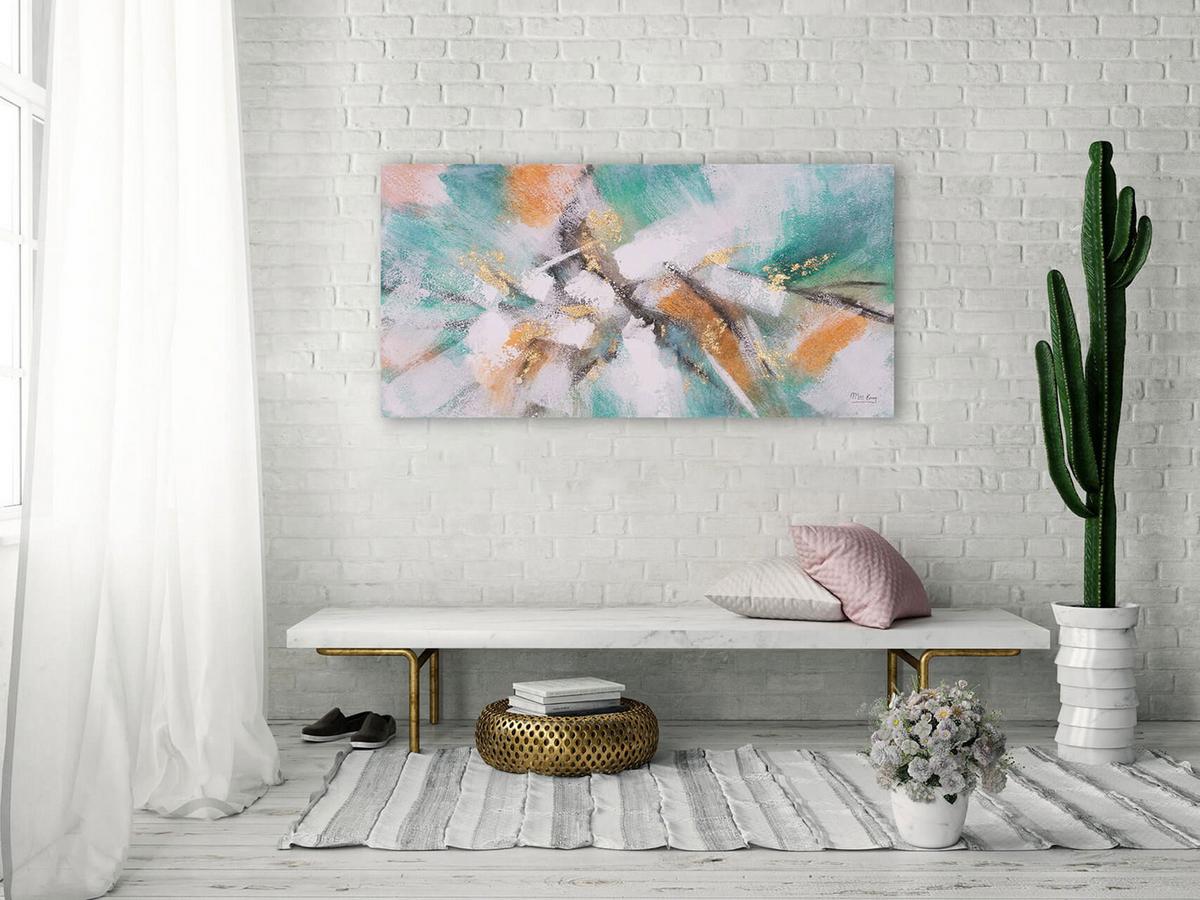 ACRYLBILD HANDGEMALT 120/60 cm - Türkis/Pink, Holz/Textil (120/60cm) - KUNSTLOFT