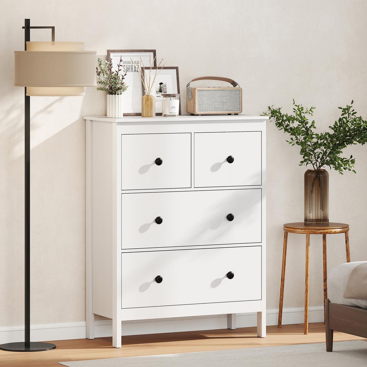KOMMODE Moderner Sideboard mit 4 Schubladen für Wohnzimmer Weiß - Schwarz/Weiß, Holzwerkstoff/Kunststoff (35/97/74cm) - HOMCOM