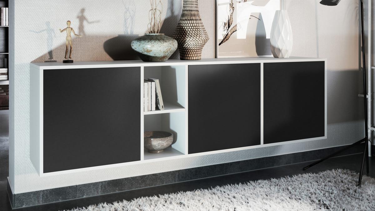 SIDEBOARD Cuba Türen in Schwarz matt - Schwarz, Holzwerkstoff (182/53/35cm) - Vladon