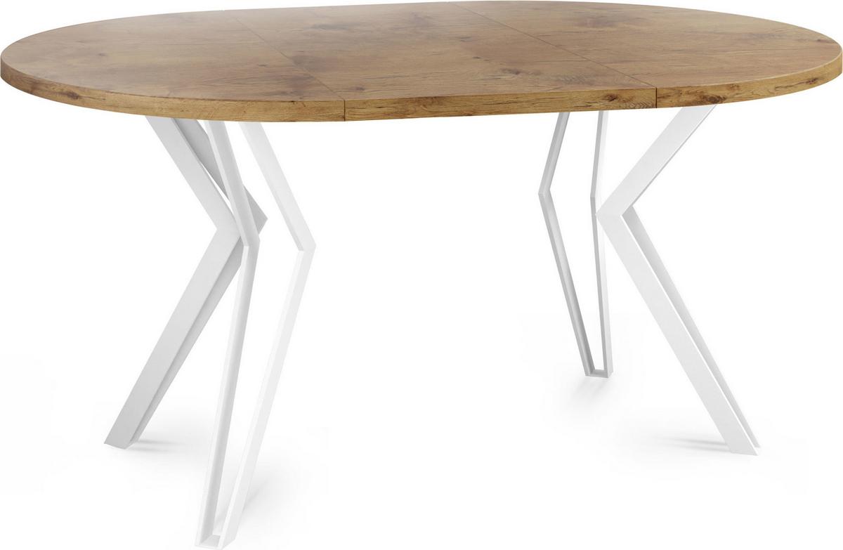 ESSTISCH Austin runder ausziehbarer, Lancelot Eiche 100-180/100/76 cm - Eichefarben/Weiß, Holzwerkstoff/Metall (100/180/76cm) - WFL GROUP