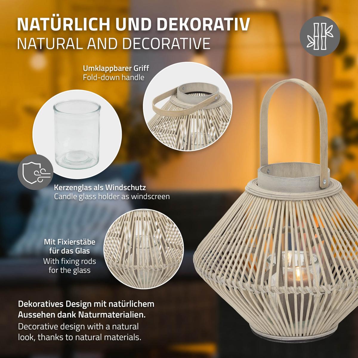 BAMBUS LATERNE H: 47 cm Holzfarbe Boho Stil - Naturfarben, Holz (38/47/38cm) - ECD-Germany