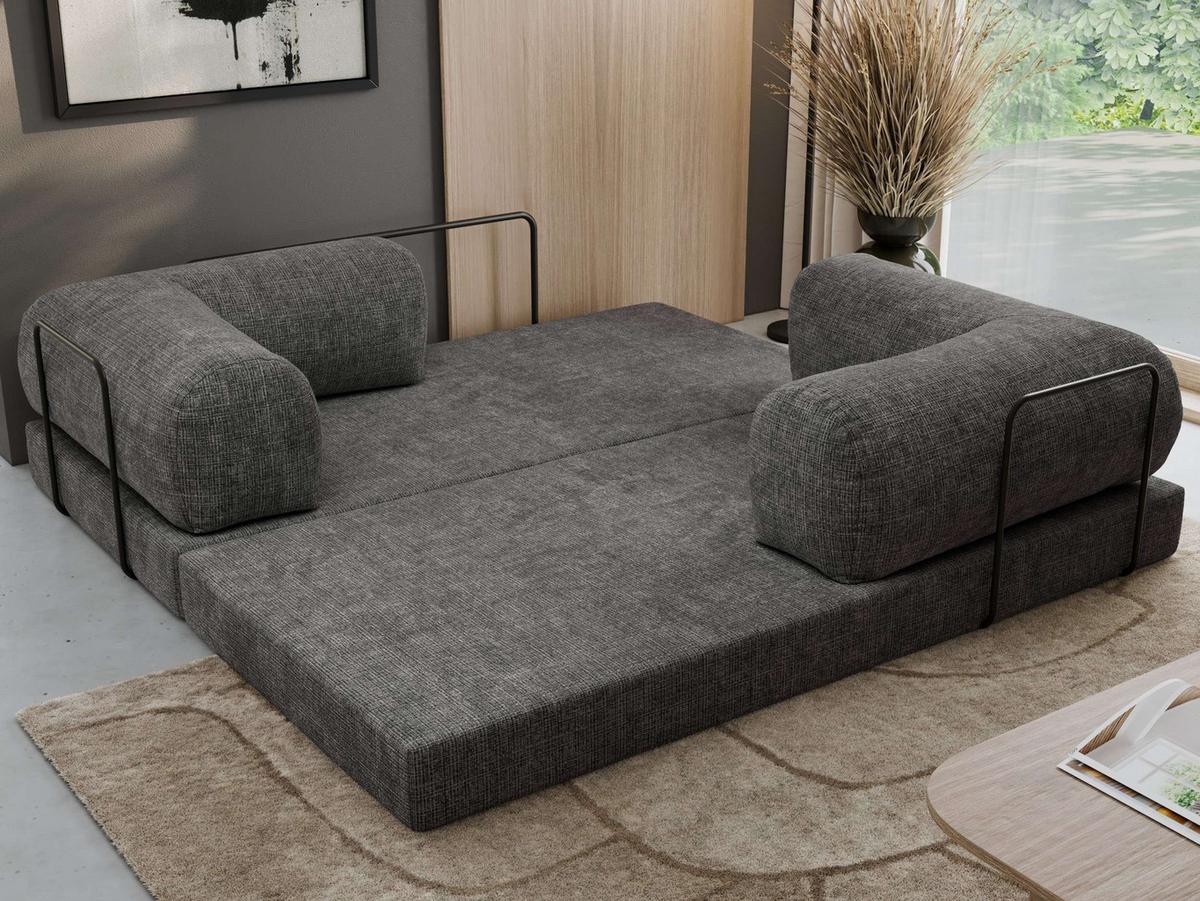 3-SITZER SOFA ORSETTO - Dunkelgrau Schenille grob gewebt - Dunkelgrau/Schwarz, Textil/Metall (200/70/100cm) - MKS
