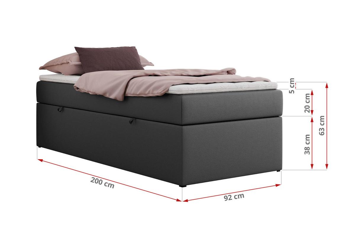 BOXBETT ZERO 90/200 - Dunkelgrau Kunstleder - H4 - Topper Visco - Dunkelgrau, Textil (90/200cm) - MKS
