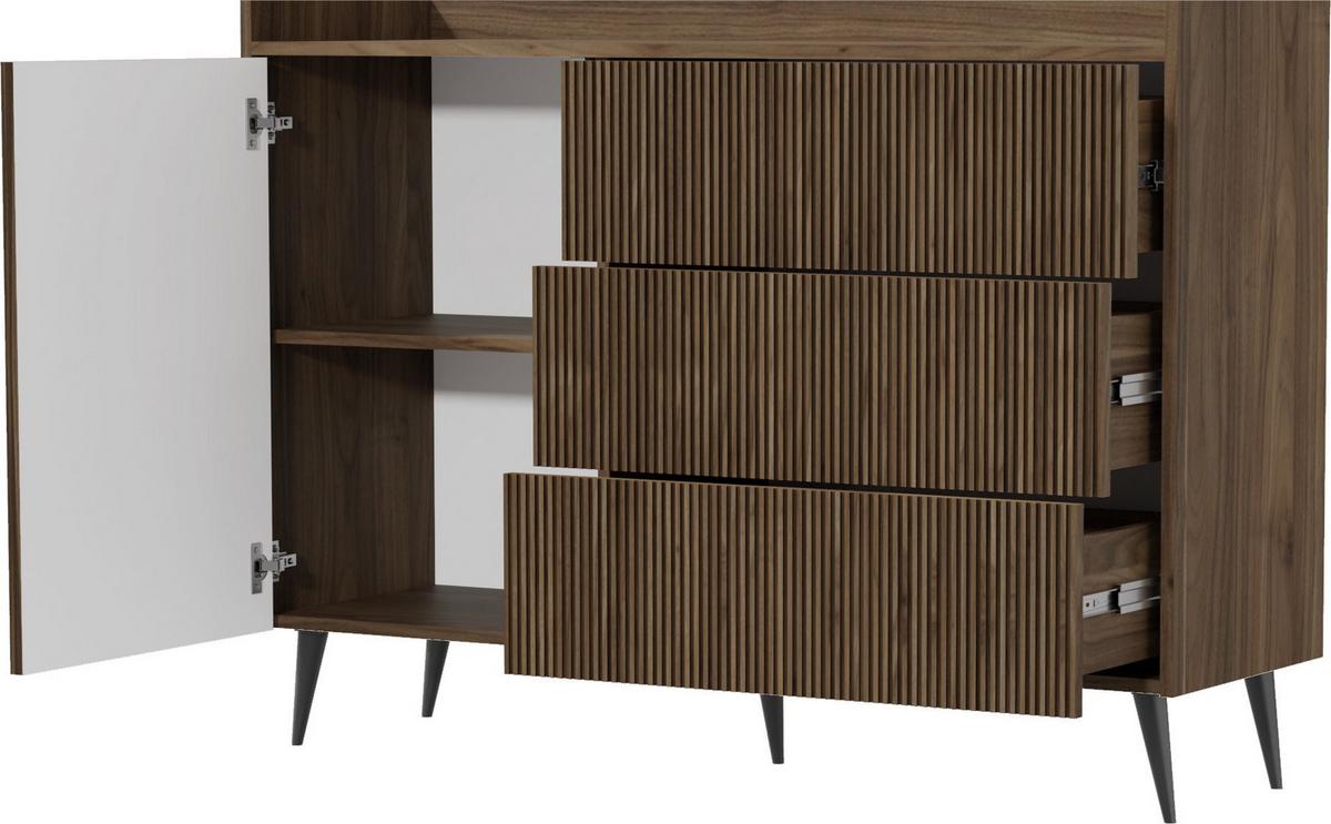 KOMMODE Arysa in Braun Walnuss Holzoptik 92/126/41 cm - Walnussfarben/Schwarz, Holzwerkstoff/Metall (126/92/41cm) - WFL GROUP