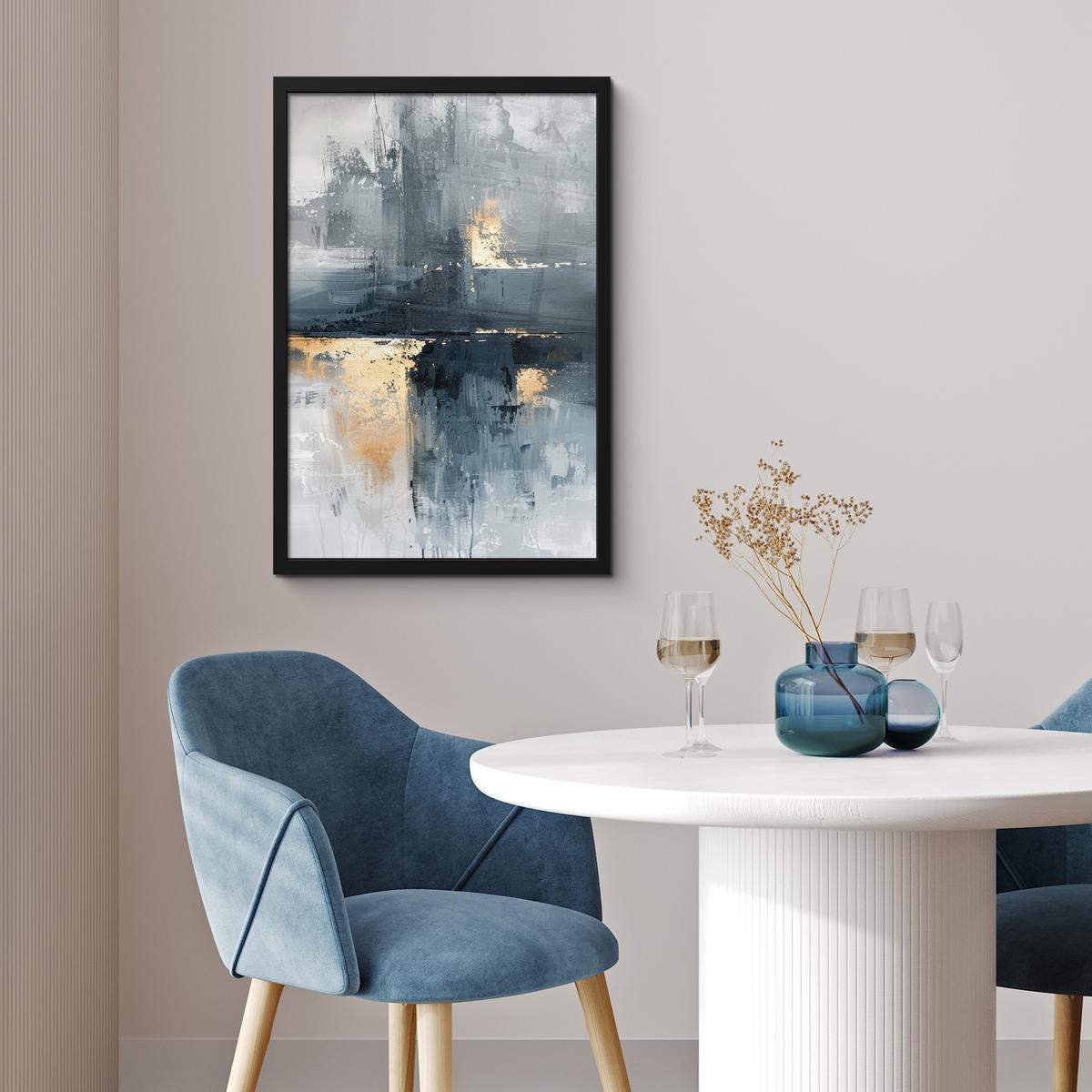 POSTER MIT RAHMEN Kunst - Grau - Gold - Abstrakt Bilder mit Rahmen 40x60 cm - Dunkelgrau, Papier (40/60cm) - MuchoWow