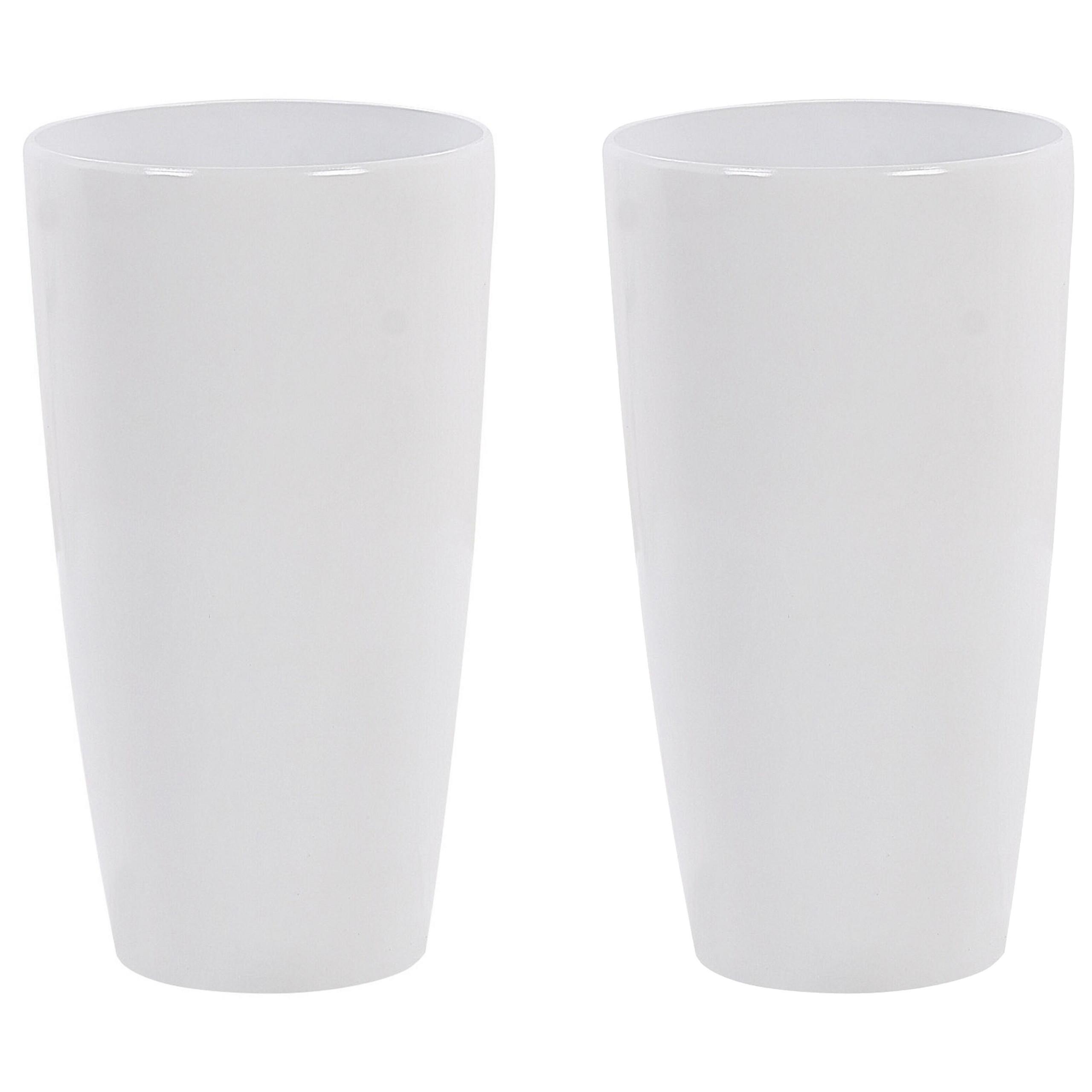BLUMENTOPF 2er-Set weiß rund 32/32/58 cm Tseria - Weiß, Stein (58cm) - Beliani