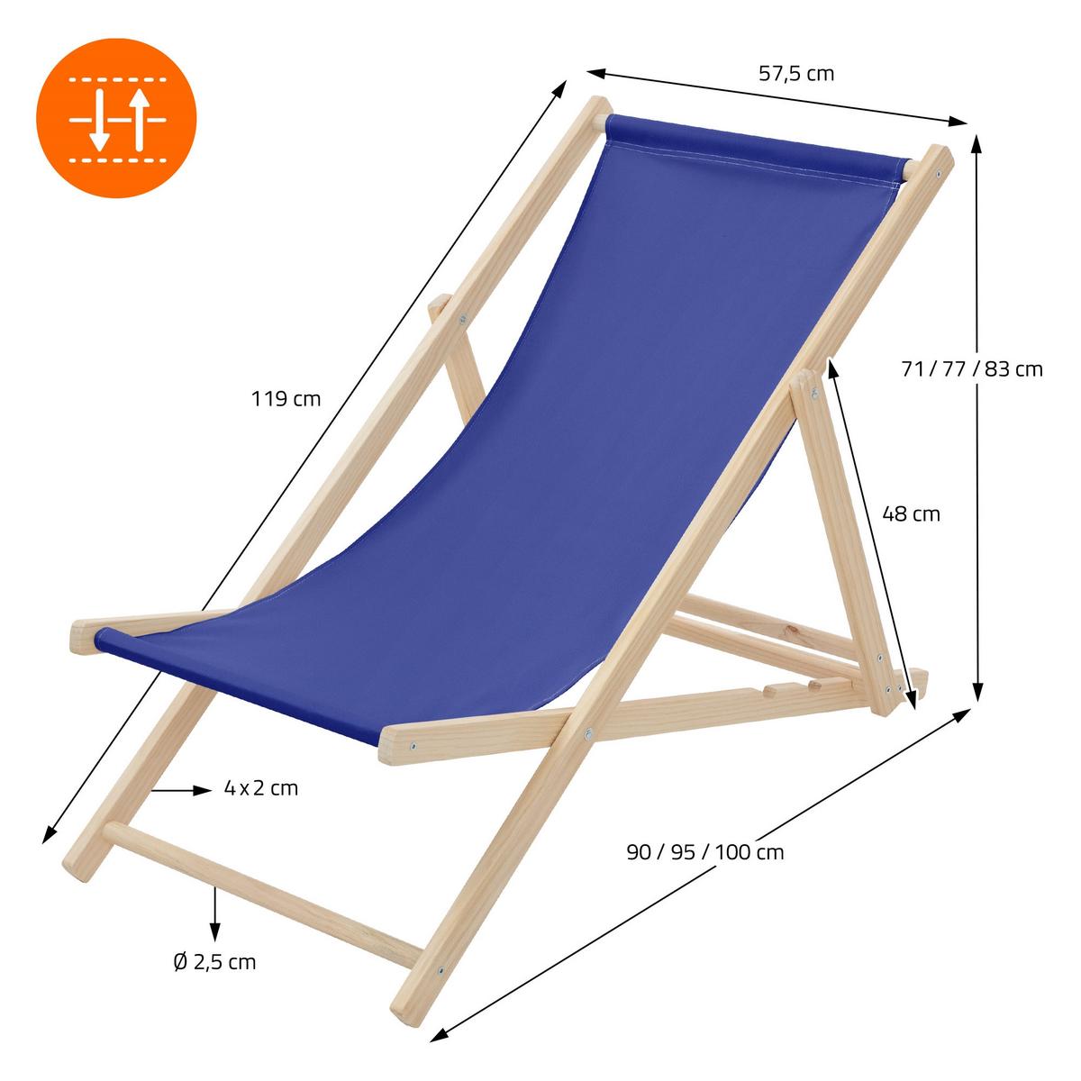 LIEGESTUHL samt Dunkelblau - Blau, Holz (57.5/83/100cm) - ECD-Germany