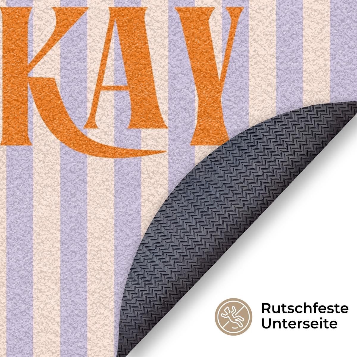FUSSMATTE Lila – Orange – Streifen – Okay 90x90 cm - Flieder, Kunststoff (90/0.4cm) - MuchoWow