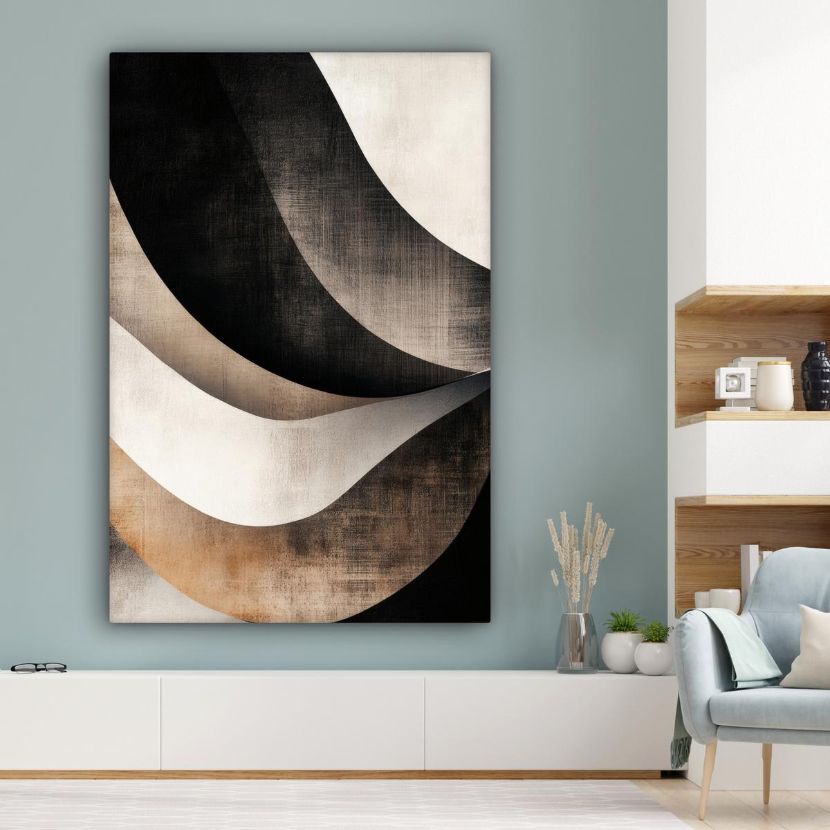LEINWANDBILD Abstrakt - Wellen - Schwarz - Verwittert Deko Groß 90x140 cm - Trüffeleichefarben, Textil (90/140cm) - MuchoWow