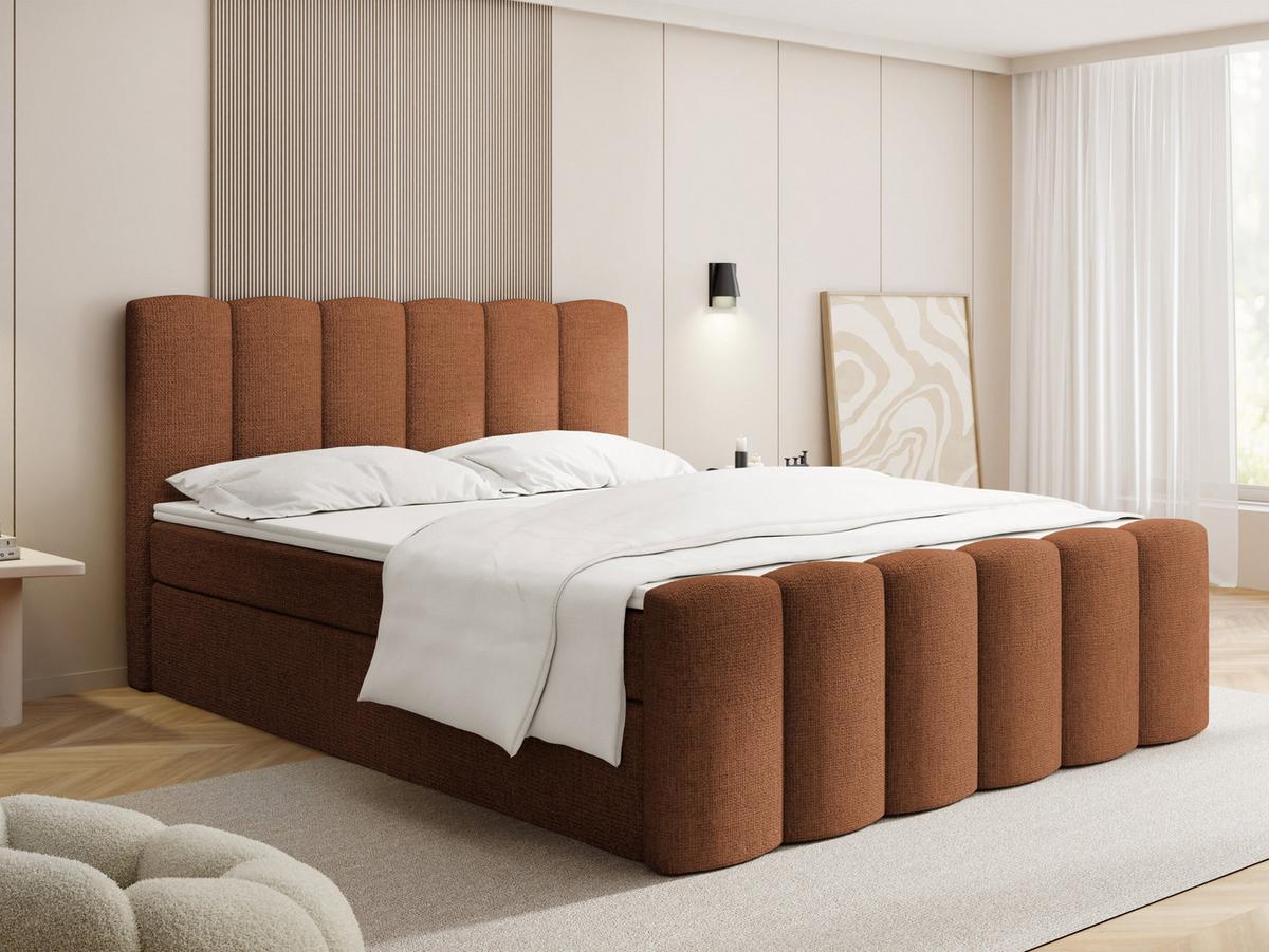 BOXBETT Serenity mit Bettkasten, Orange Chenille 120x200 cm – inkl. H4 Taschenfederkern Matratze & Foam Topper - Schwarz/Orange, Holz/Holzwerkstoff (120/200cm) - WFL GROUP