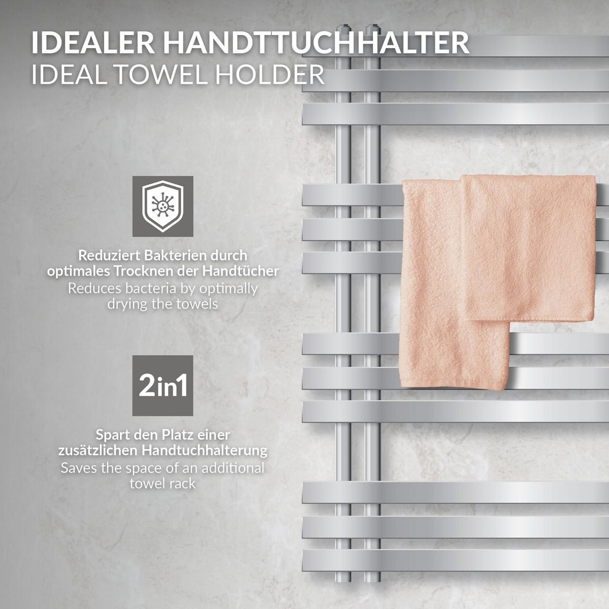 BADHEIZKÖRPER elektrisch Iron EM 500x1000 mm Chrome mit Heizstab 300W Digital - Chromfarben, Metall (50/100/3cm) - LuxeBath