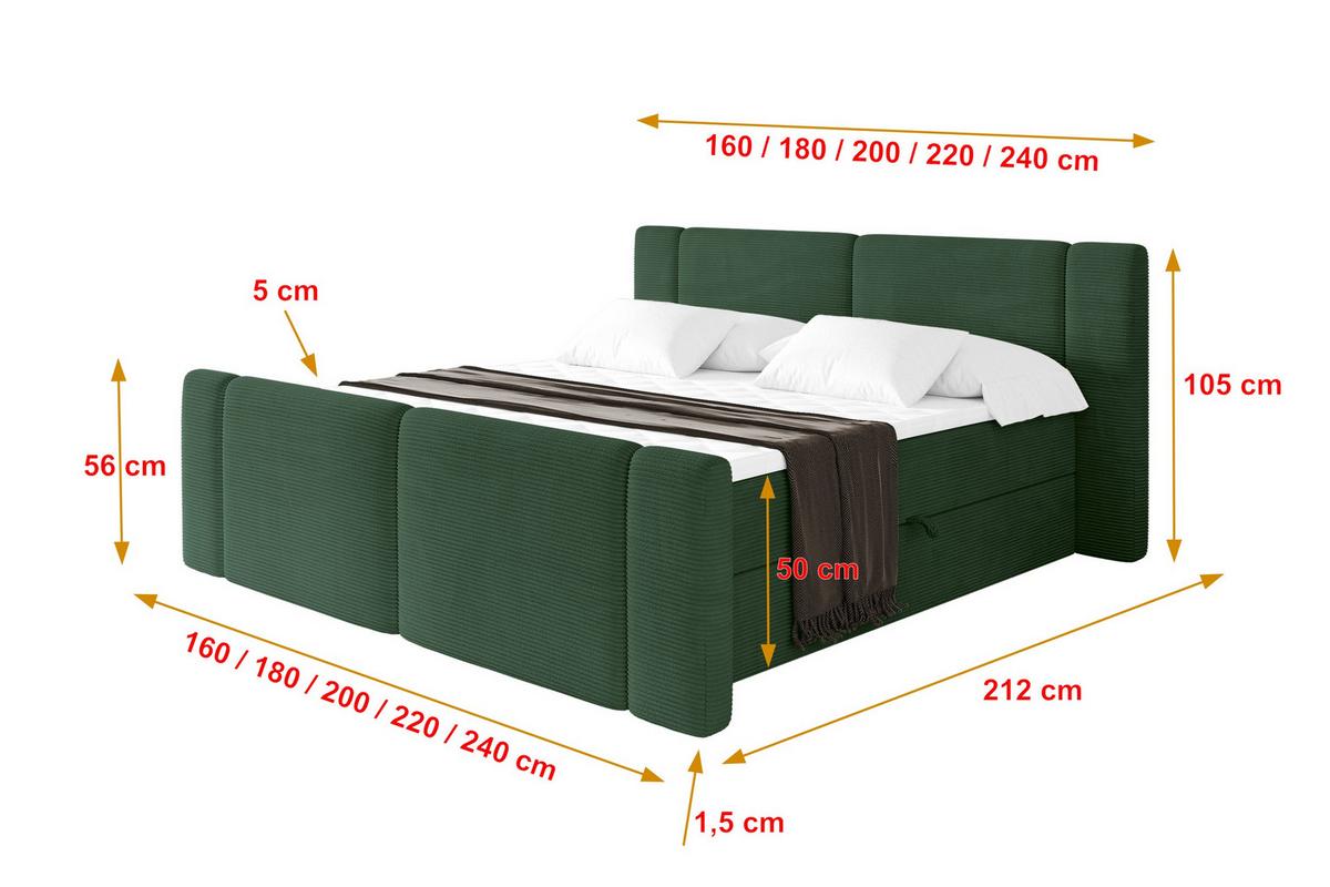 BOXBETT mit Matratze H4 - EVON Zanozek - 180x200 cm Grün - Grün, Holzwerkstoff (180/200cm) - ALTDECOR