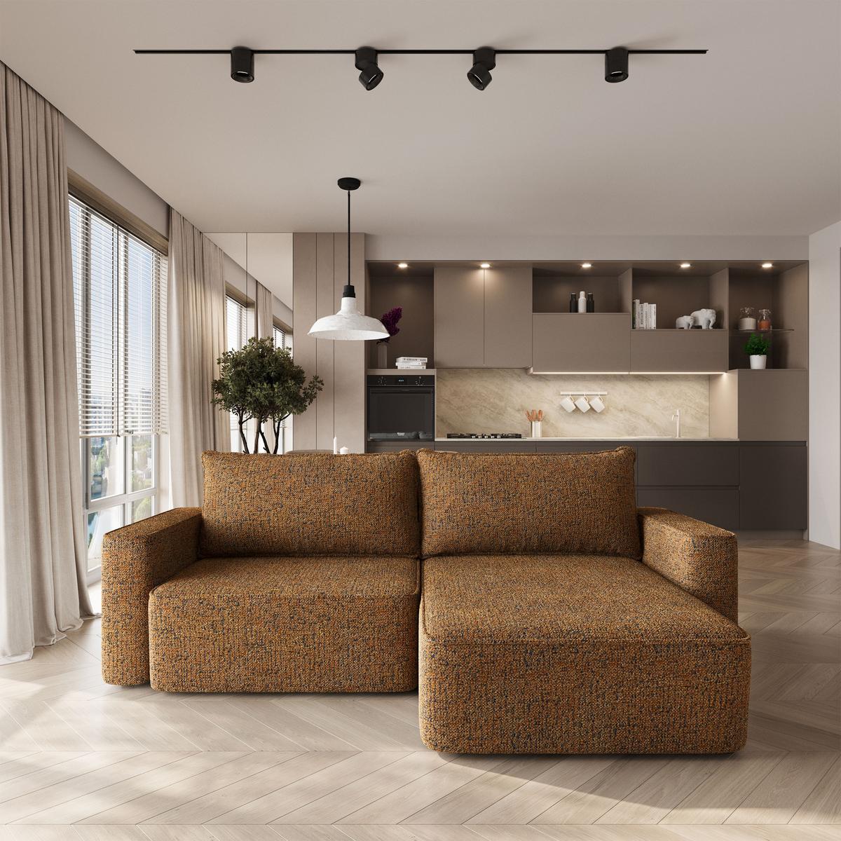 ECKSOFA BELISE BL Braun Chenille mit Schlaffunktion - Braun, Holz/Textil (252/162cm) - MASSENO