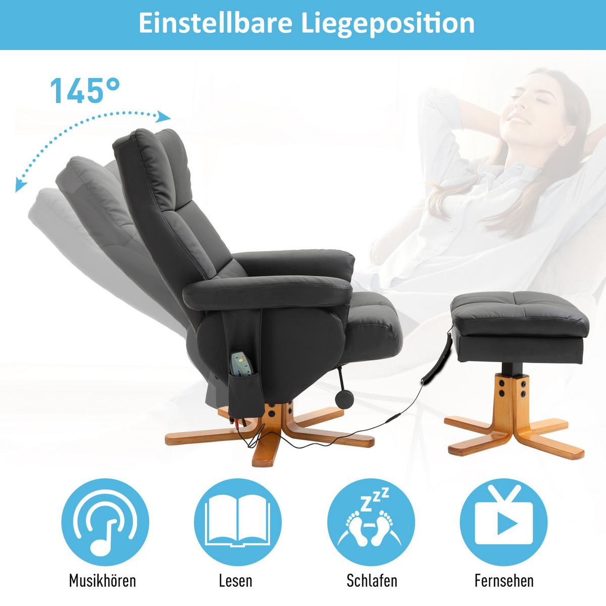 RELAXSESSEL mit Liegefunktion Massagesessel mit Fußhocker Polyester Schwarz - Anthrazit/Schwarz, Leder/Holz (86/99/80cm) - HOMCOM