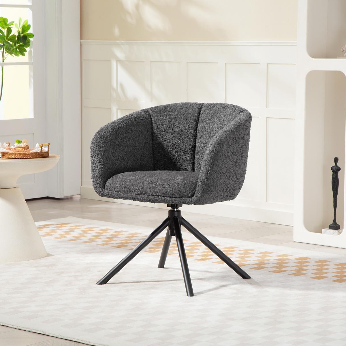 ARMLEHNENSTUHL Loungesessel mit Armlehne, 360° Drehfunktion, Leinenoptik, Dunkelgrau - Dunkelgrau, Textil (58.5/78.5/59cm) - HOMCOM