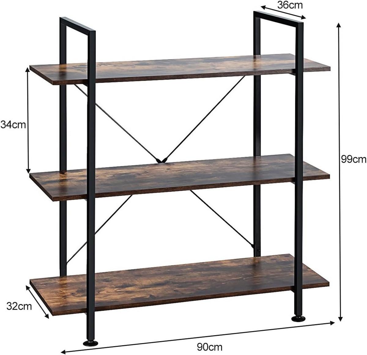 BUCHERREGAL Vintage Eiche Dekor - Alteiche, Holz (90/99/36cm) - COSTWAY