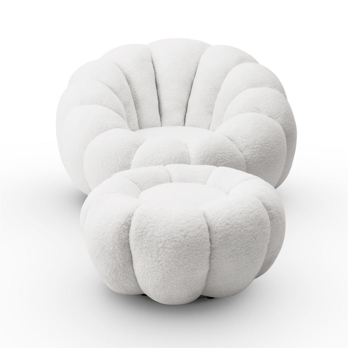 DREHSESSEL FLUFFY mit Fußstütze - Weiß, Textil (95/60/95cm) - Lookway