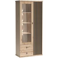 VITRINE Caya mit zwei Türen, zwei Schubladen und LED-Beleuchtung - Eiche Artisan, Holzwerkstoff (86/191/41cm) - Beautysofa