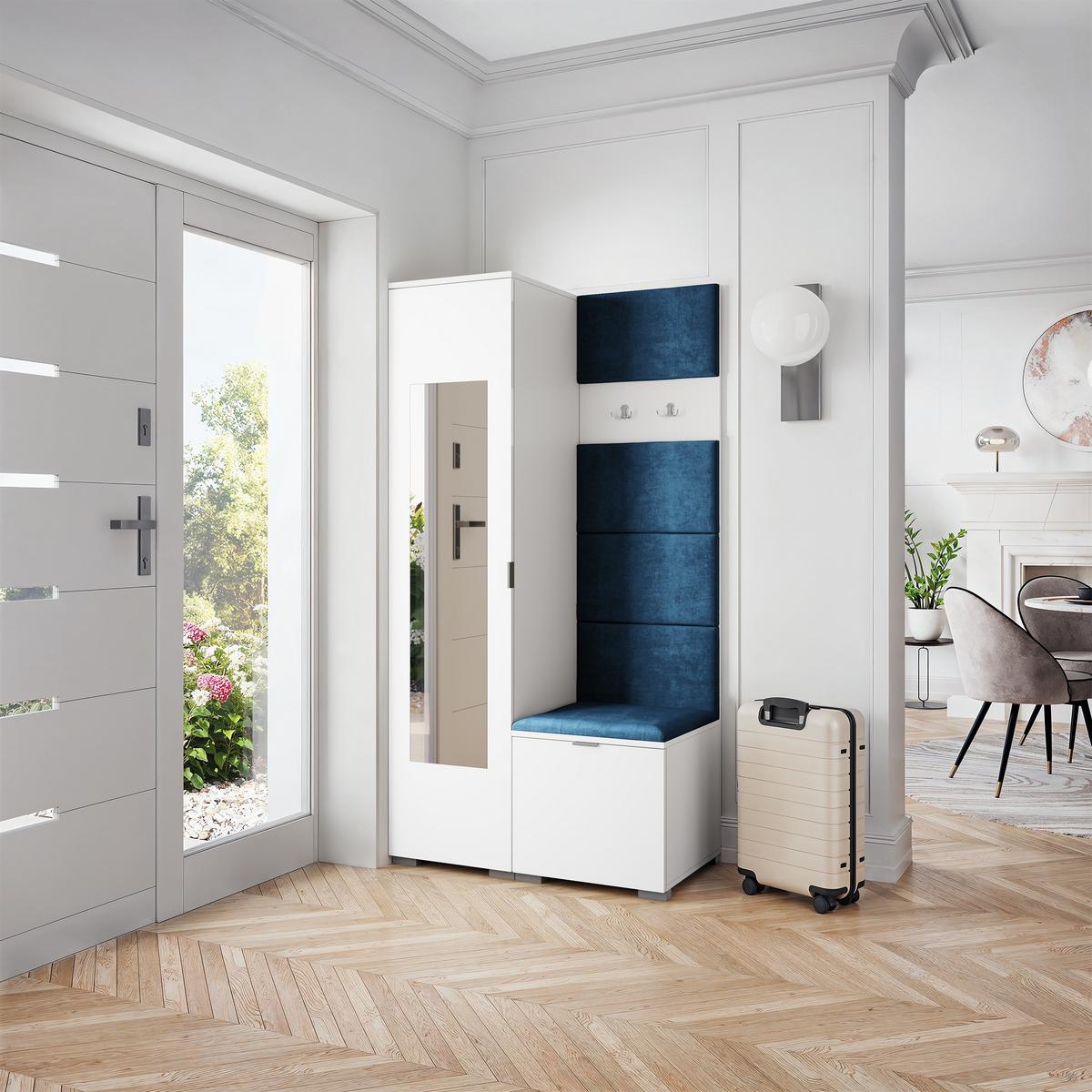 GARDEROBENSCHRANK VIRA 95/181/51 cm Modern Garderobe-Set Weiß - Blau/Weiß, Holzwerkstoff (95/181/51cm) - MASSENO