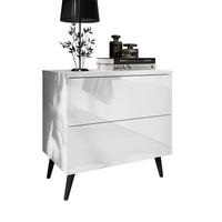 NACHTTISCH AURA PUSH OPEN mit schwarzen Beinen - Weiß, Holzwerkstoff (55/54/37cm) - Lookway