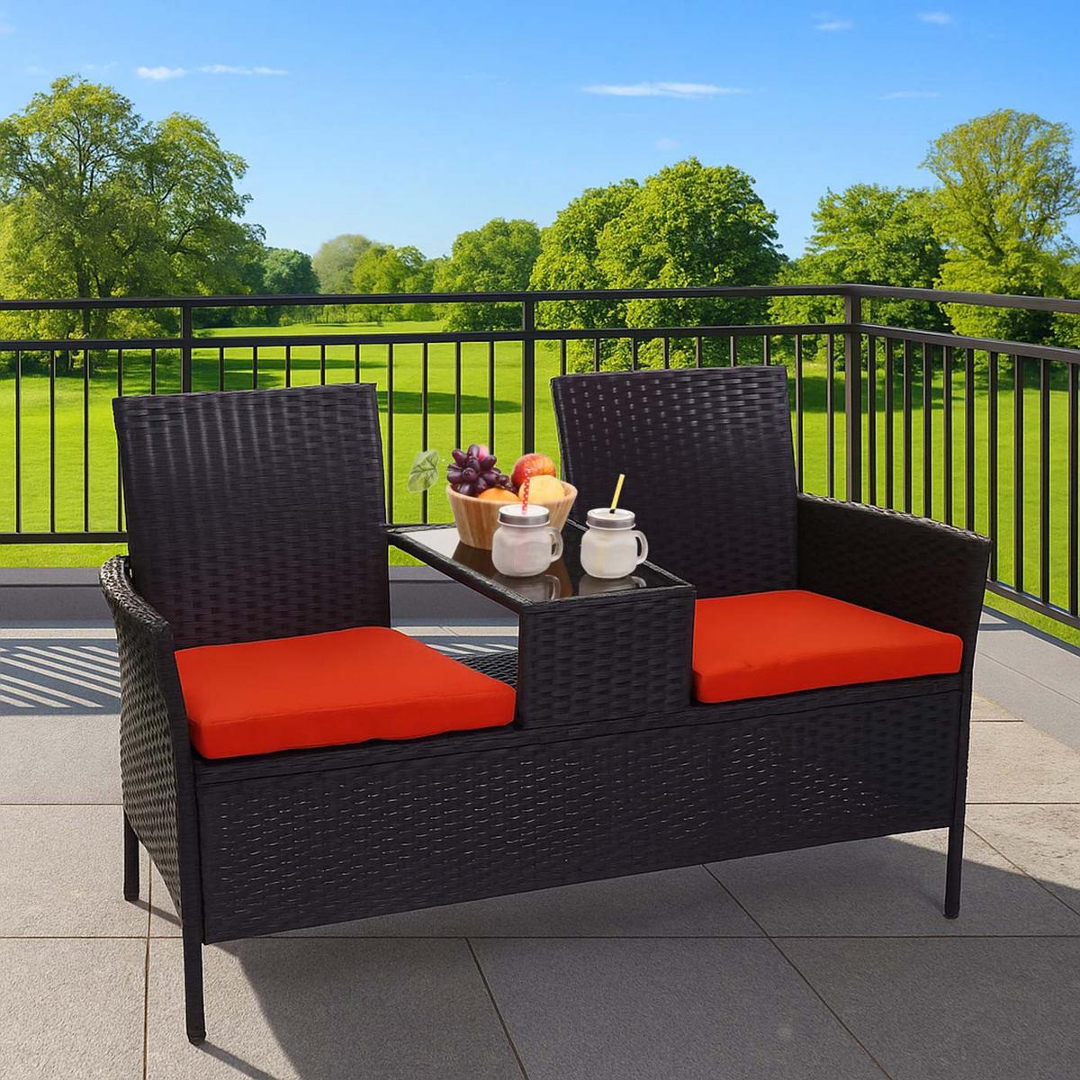 POLY-RATTAN SITZBANK Schwarz, Orange - Schwarz/Orange, Kunststoff (132/84/55cm) - MCW