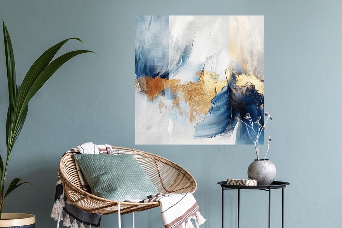 WANDTATTOO Gold - Blau - Aquarell - Kunst - Modern Wanddeko 50x50 cm - Hellblau, Kunststoff (50/50/0.1cm) - MuchoWow