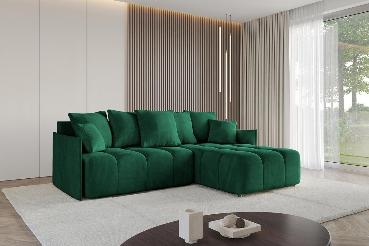 ECKSOFA Ottomane rechts LONLI-L 251x189x68 Dunkelgrün Velours - Dunkelgrün, Holzwerkstoff/Kunststoff (189/251cm) - ALTDECOR