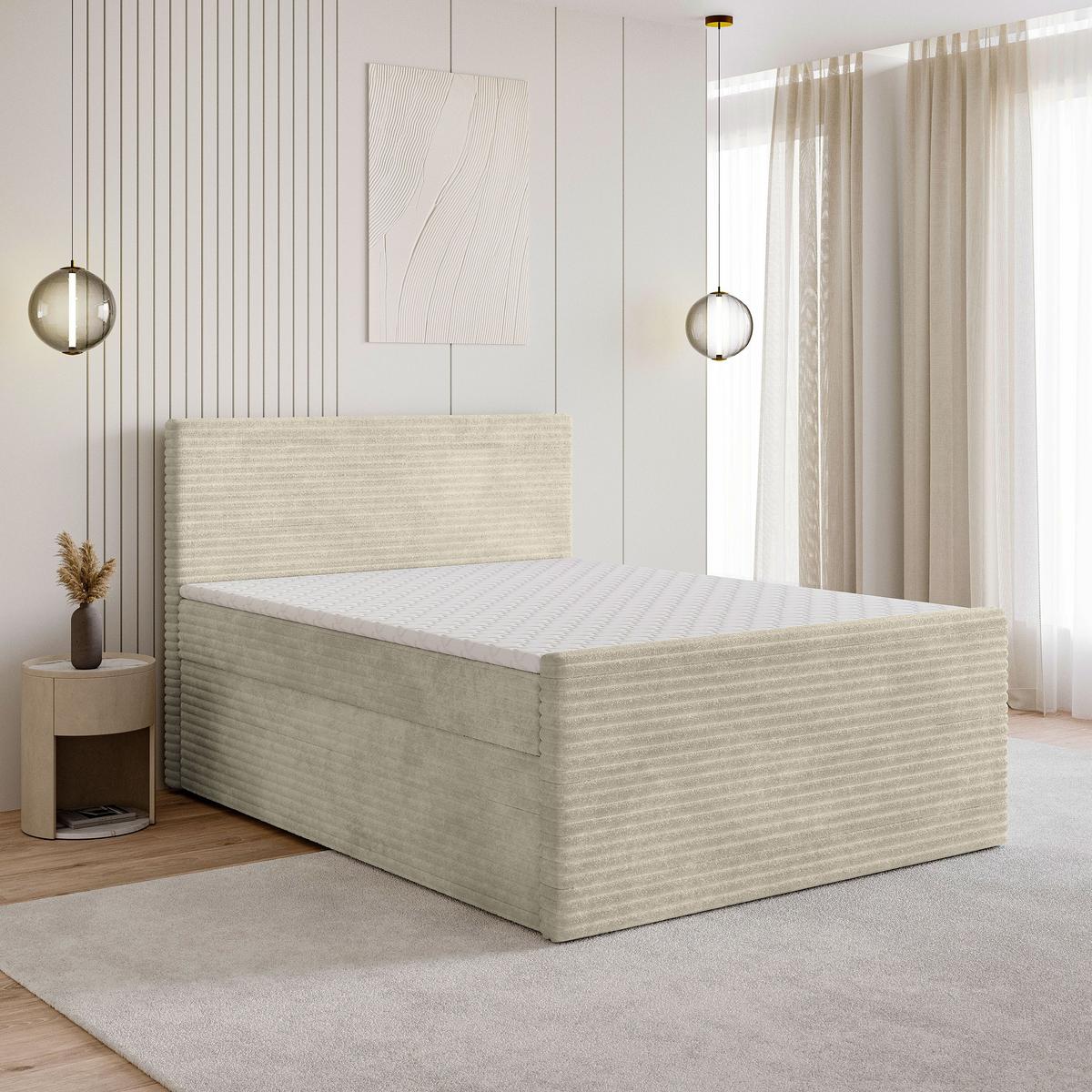 BOXBETT NOLEN 140x200 cm mit Matratze und Topper - Creme - Creme, Holz (140/200cm) - MASSENO