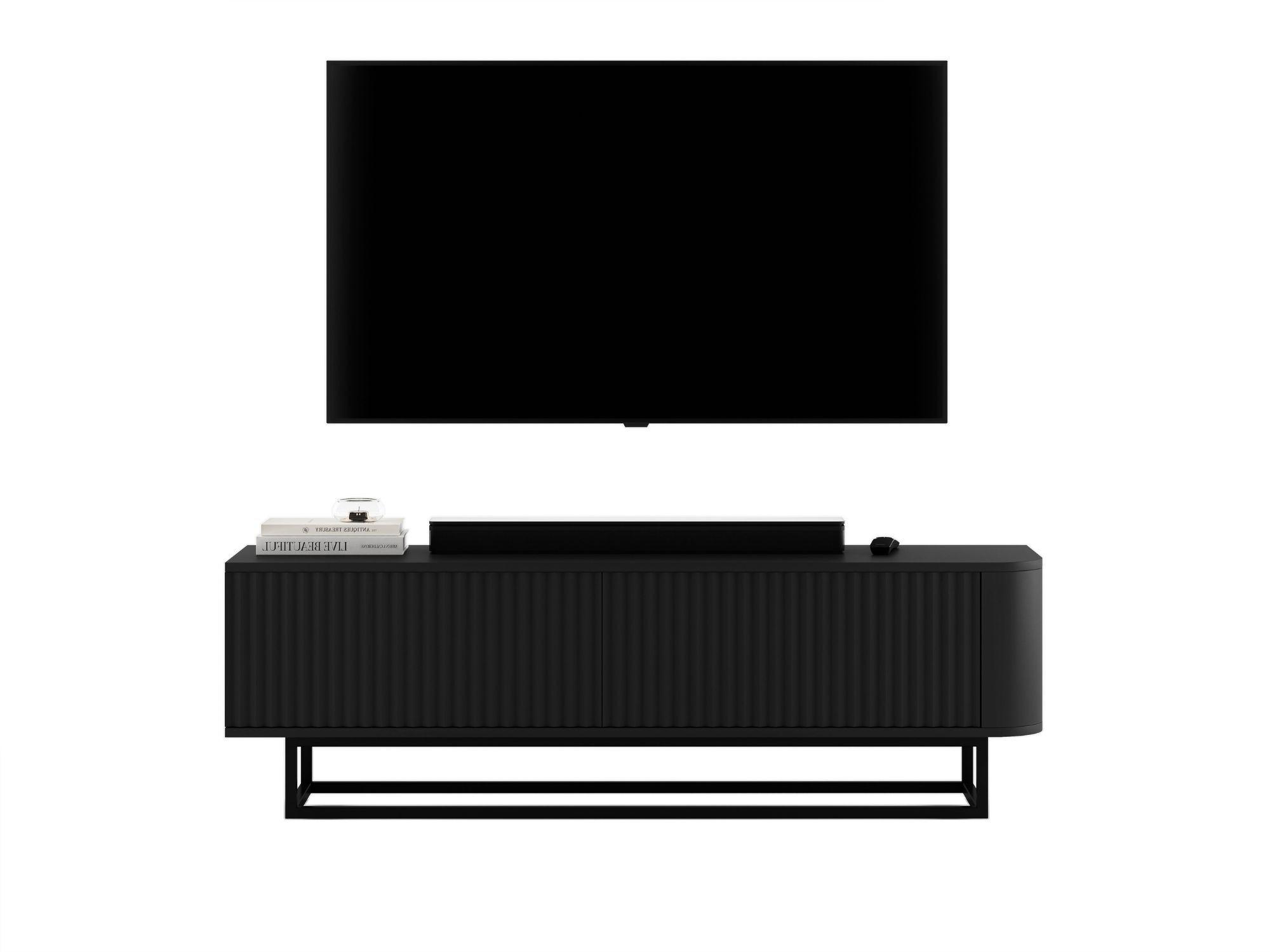 TV-LOWBOARD Aurora Schwarz matt 140 cm mit schwarzem Metallrahmen - Goldfarben/Schwarz, Holzwerkstoff/Metall (140/44/35cm) - Meble Lindner