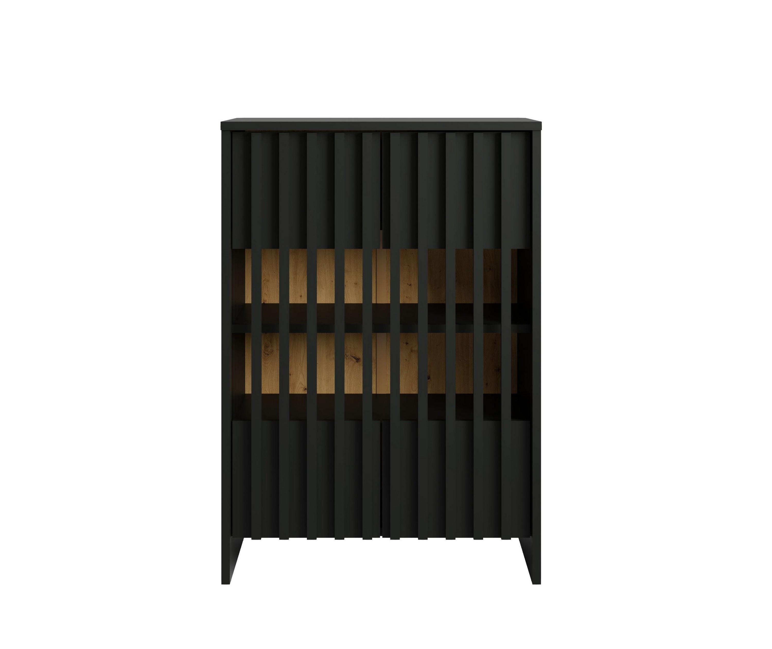 KOMMODE ZEPHYR 60/87/34cm mit Schubladen 2 Türen Schwarz - Schwarz, Holzwerkstoff (60/87/34cm) - MASSENO