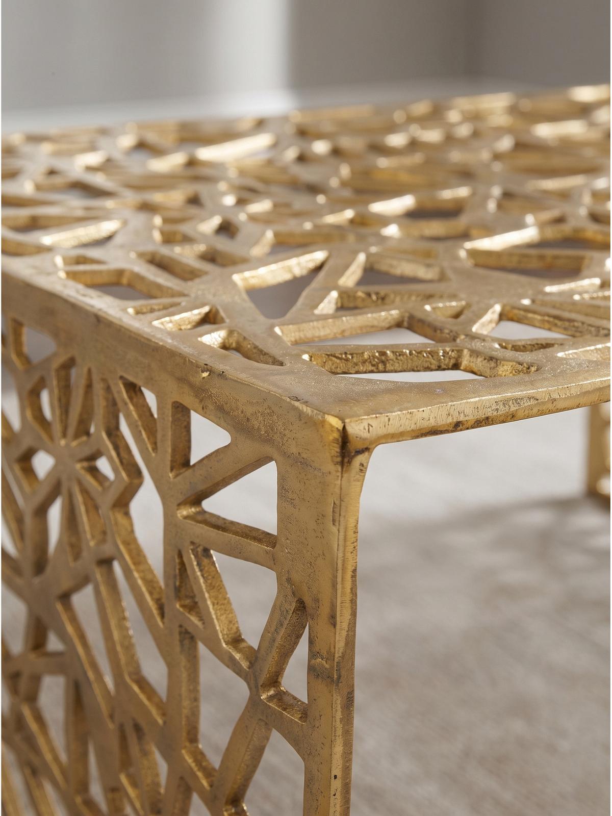 COUCHTISCH INDRE, Aluminium, handgefertigt, mit Astmuster, Gold, 60 x 60 x 31 cm - Goldfarben, Metall (60/60/31cm) - KADIMA DESIGN