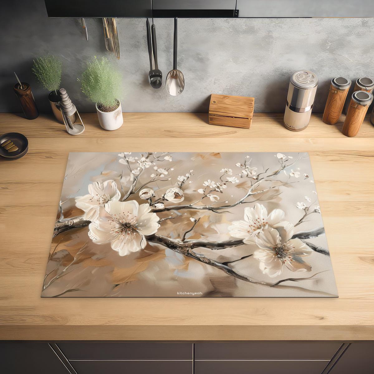 HERDABDECKPLATTE Blumen - Abstrakt - Gemalt - Beige Herdabdeckung Induktionsfeld 75x52 cm - Kaschmir, Kunststoff (75/52/0.2cm) - MuchoWow
