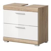 WASCHBECKENUNTERSCHRANK weiß Hochglanz, Eiche 60 cm, Schubkästen mit Vollauszug - Weiß Hochglanz/Eichefarben, Holzwerkstoff/Kunststoff (60/56/37cm) - Inn.Furn