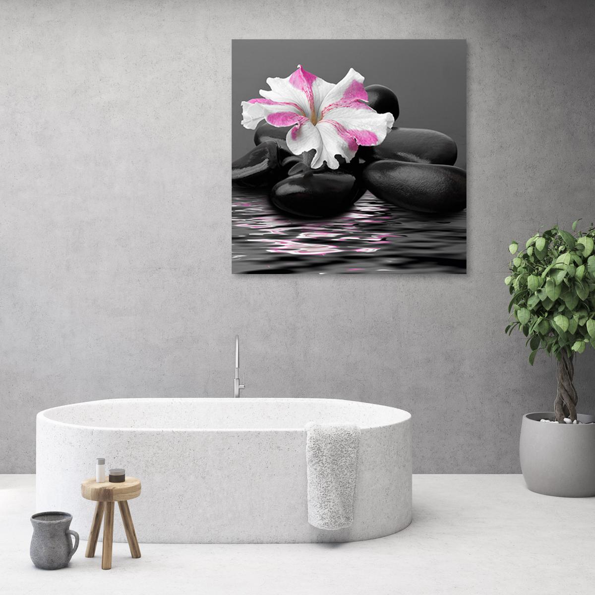 WANDBILD steine rosa blume zen - Schwarz, Textil (40/40cm) - Feeby