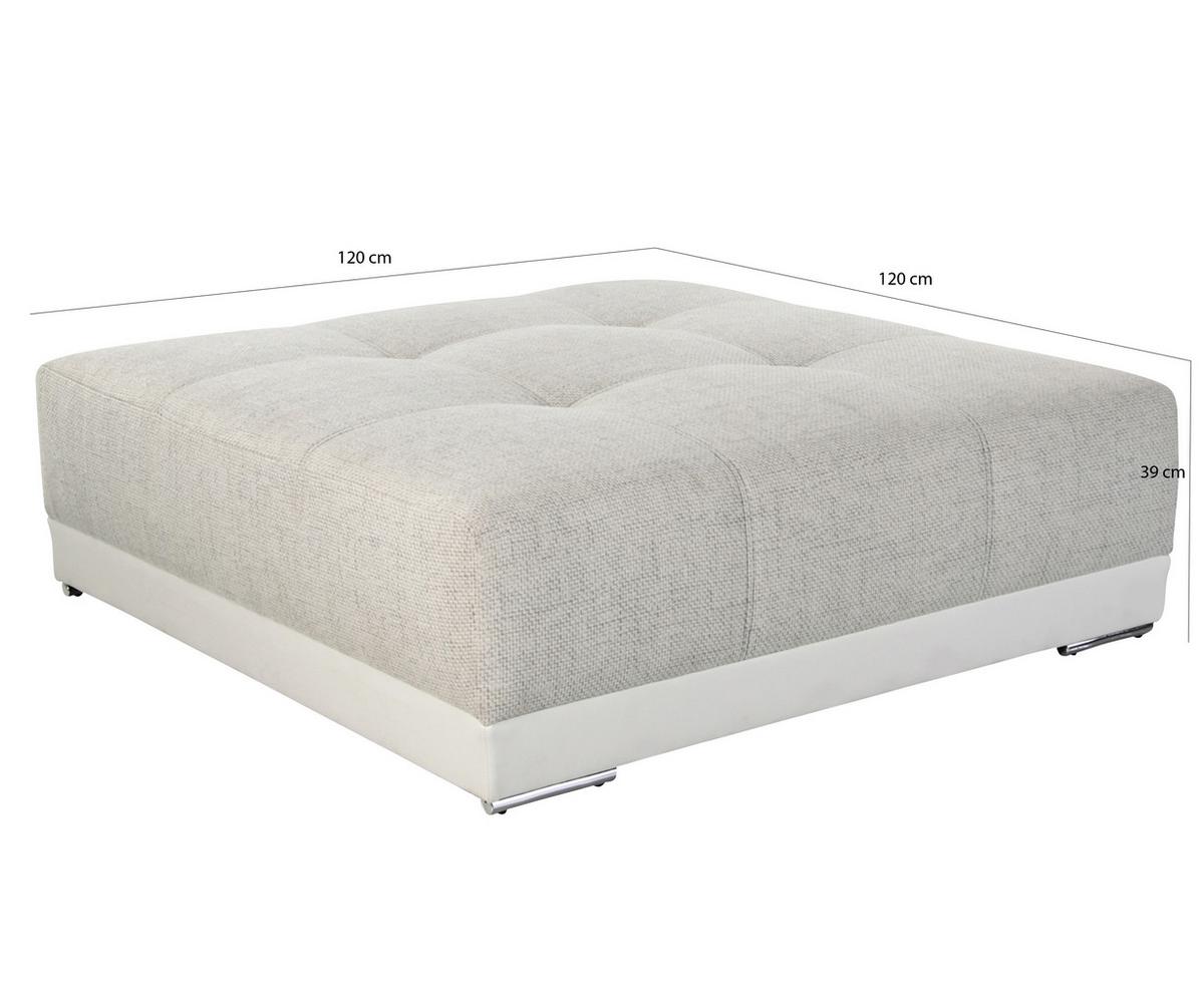 POLSTERHOCKER XXL Federkern B120/T120/H39 cm (passend zum BIG-SOFA) Kunstleder Weiß+Strukturstoff Grau Beige / 15138 - Chromfarben/Greige, Kunststoff/Textil (120/39/120cm) - luma-home