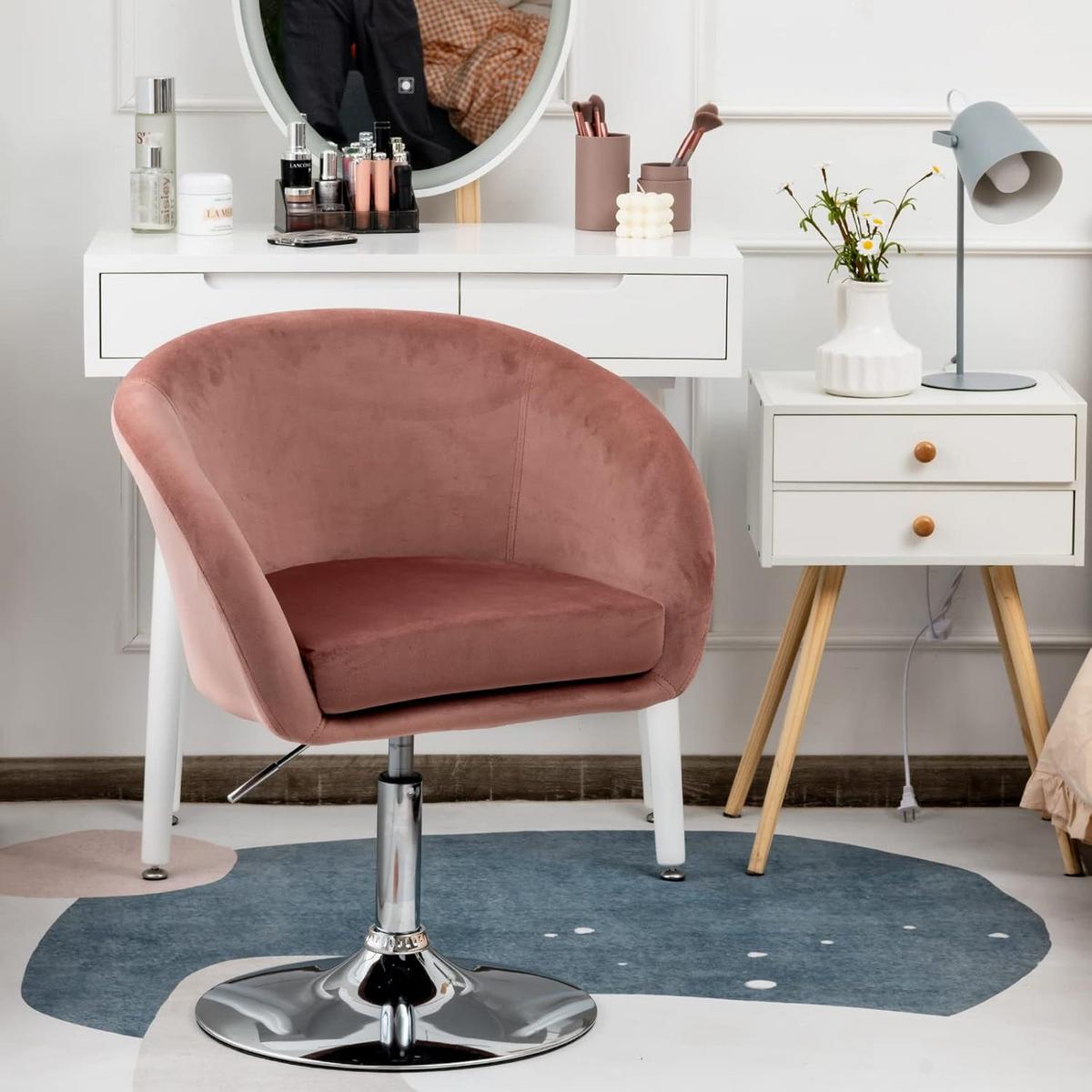 ESSZIMMERSTUHL Samt Drehsessel Pink - Pink, Metall (61/86/52cm) - COSTWAY