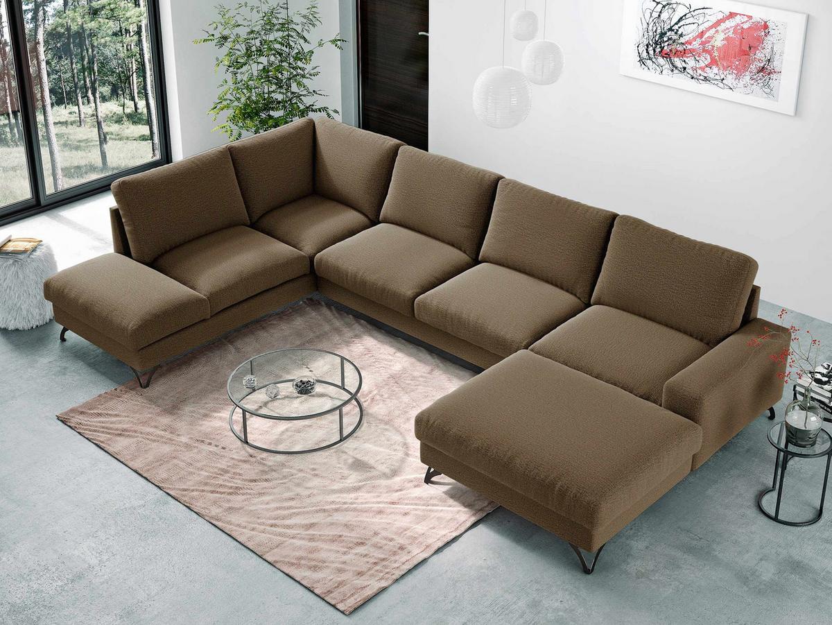 WOHNLANDSCHAFT Flavio U, Seite: Rechts - L3F+L2F+R1F - Schwarz/Braun, Holz/Textil (367/91/214cm) - MIRJAN24