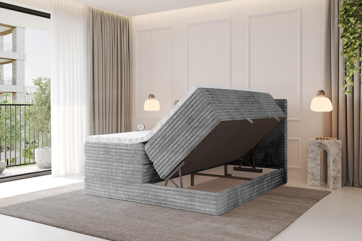 BOXSPRINGBETT mit Matratze H3|H4 und Lattenrost - TOLO KING-v1 120x200 Cord - Hellgrau - Hellgrau, Holzwerkstoff (120/200cm)
