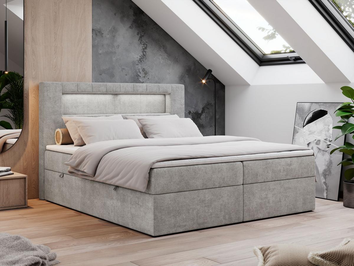 BOXBETT GOLD-5 LED 140/200 Hellgrau Struktur - H3 - Hellgrau, Holz/Textil (140/200cm) - MKS