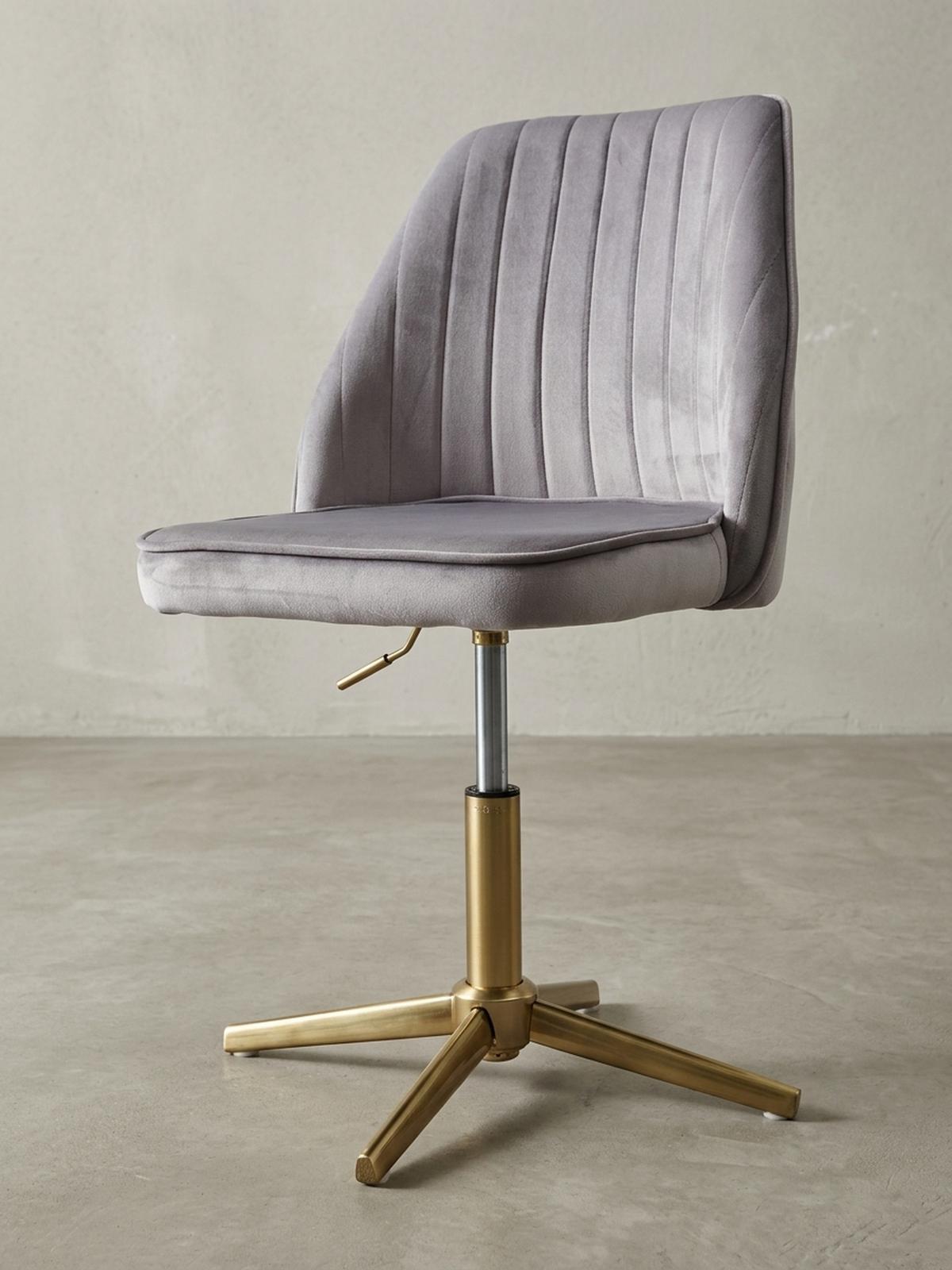DREHSTUHL Samt mit Höhenverstellung, Eisenfuß und 360° Drehfunktion TANARO, Grau 60x60x100 cm - Goldfarben/Grau, Textil/Metall (60/100/60cm) - KADIMA DESIGN